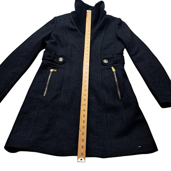 Via Spiga Coat Women's 8 Black Wool Blend Gold Hardware High Neck Classic Winter - Picture 12 of 13